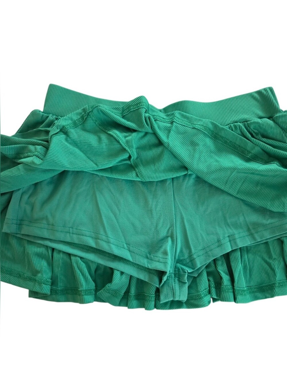 Emerald Green Ribbed 2-Piece Skort Set NWOT | Stretchy Top & Skirt Shorts - Picture 2 of 5